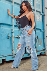 Amsterdam Ripped Straight Leg Jeans - Light Blue Wash Ins Street